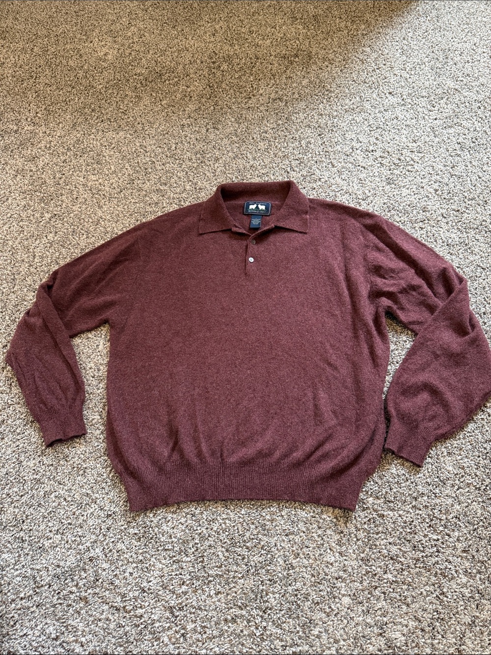 WOODS & GRAY Men's Collared 100% Cashmere Sweater in Burgundy Size Large